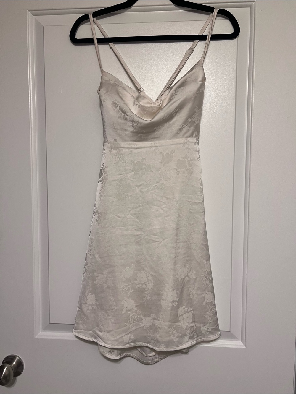 Ivory Satin Slip Dress with Floral Jacquard